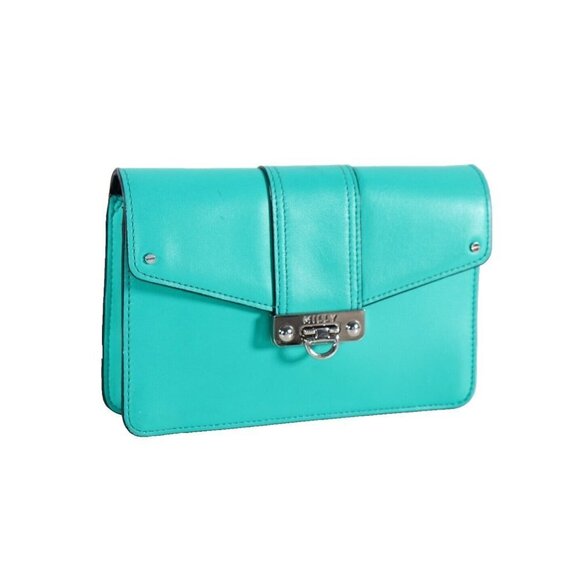 Milly Women's Small Teal Green Crossbody Purse Leather Chain Strap Clutch Bag - Picture 2 of 10